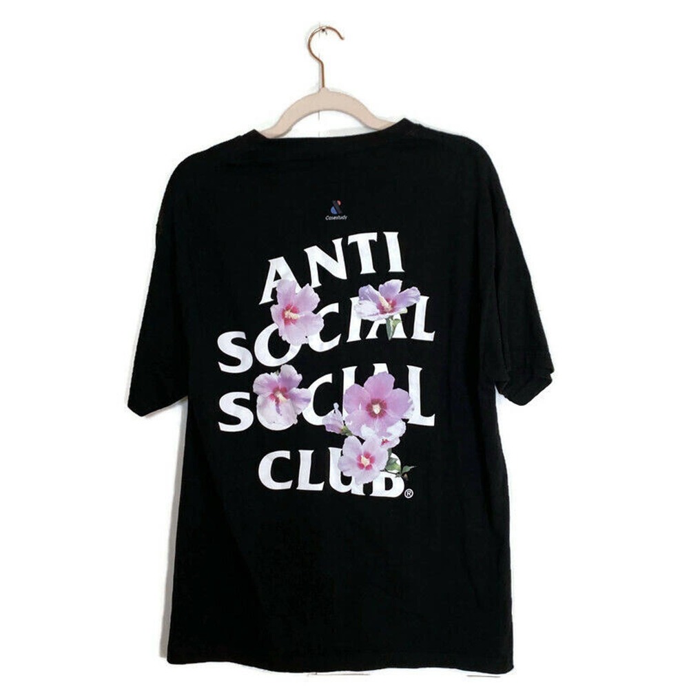 Anti Social Social Club Black T-Shirt with Pink Floral Print